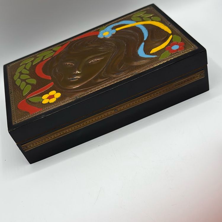 Russian Wood Jewelry Box Metal Detailing AS IS