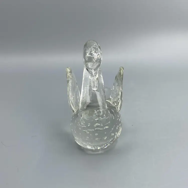Clear Swan Paperweight or Figurine w/ Controlled Bubbles Art Glass - Vintage