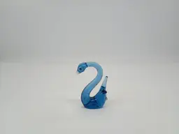 Miniature Blue Art Glass Swan Figurine Blue Hand Blown 2 " Tall