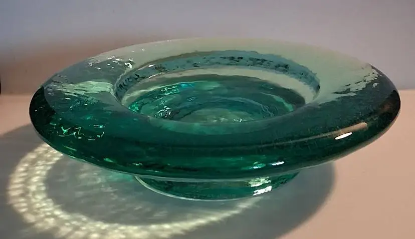 Fire & Light Aqua Turquoise Recycled Art Glass Wine Coaster Candle Holder