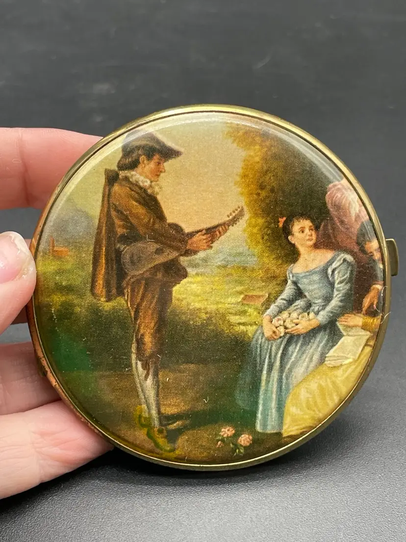 Vintage Double Sided Victorian Scene Compact From West Germany