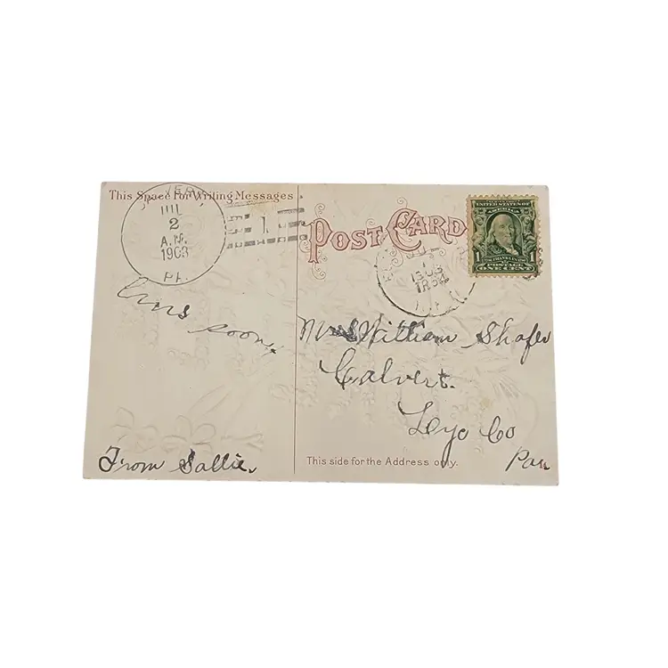 Antique 1908 Embossed Valentines Day Postcard "Yours Forever" With Roses & Gold Foil