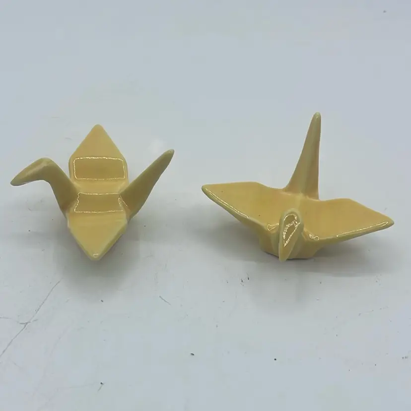 Japanese Origami yellow ceramic Swan Chopstick Rests Set Of 2