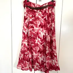 Laura Scott Large Tropical Boho Peasant Skirt with Macrame Beaded Belt