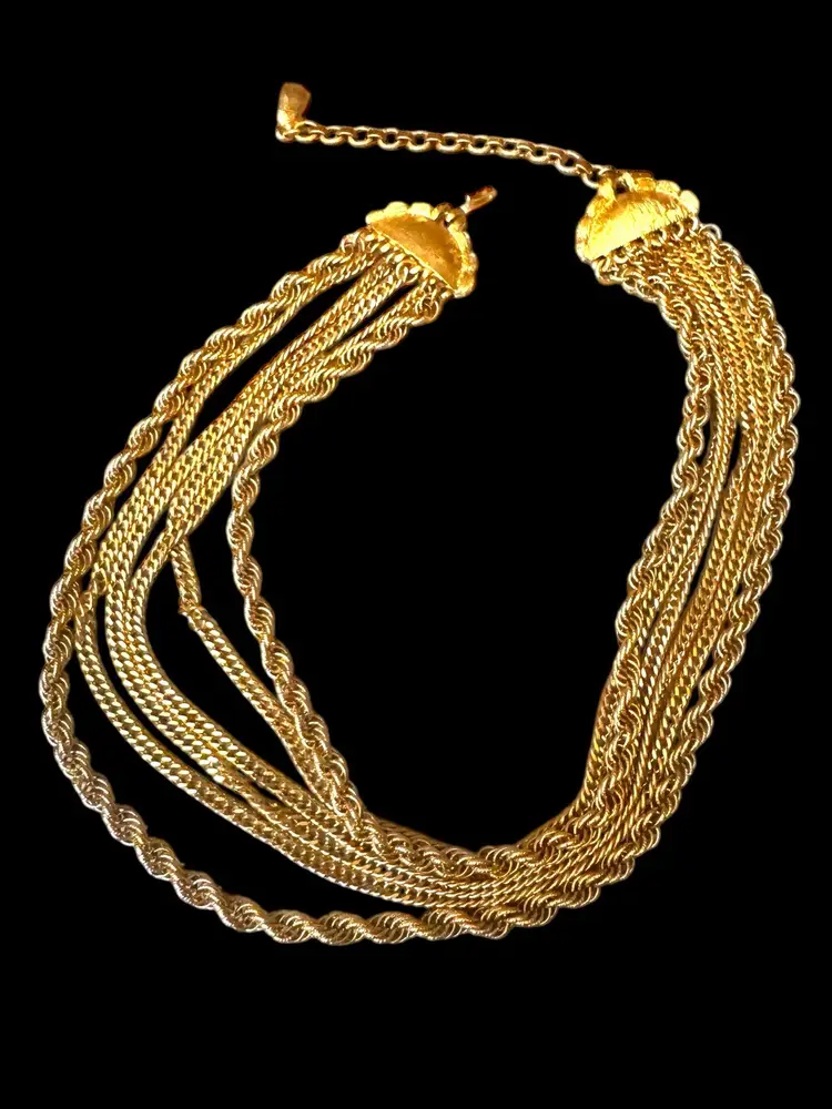 Vintage Monet Gold Plated 6 Strand Chain Bib Choker Necklace