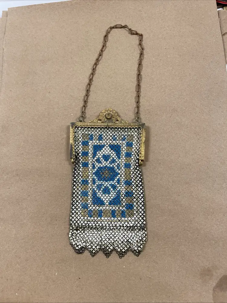 Vintage 1920s Enamel Mesh Coin Purse Bag Art Deco Clutch Flapper