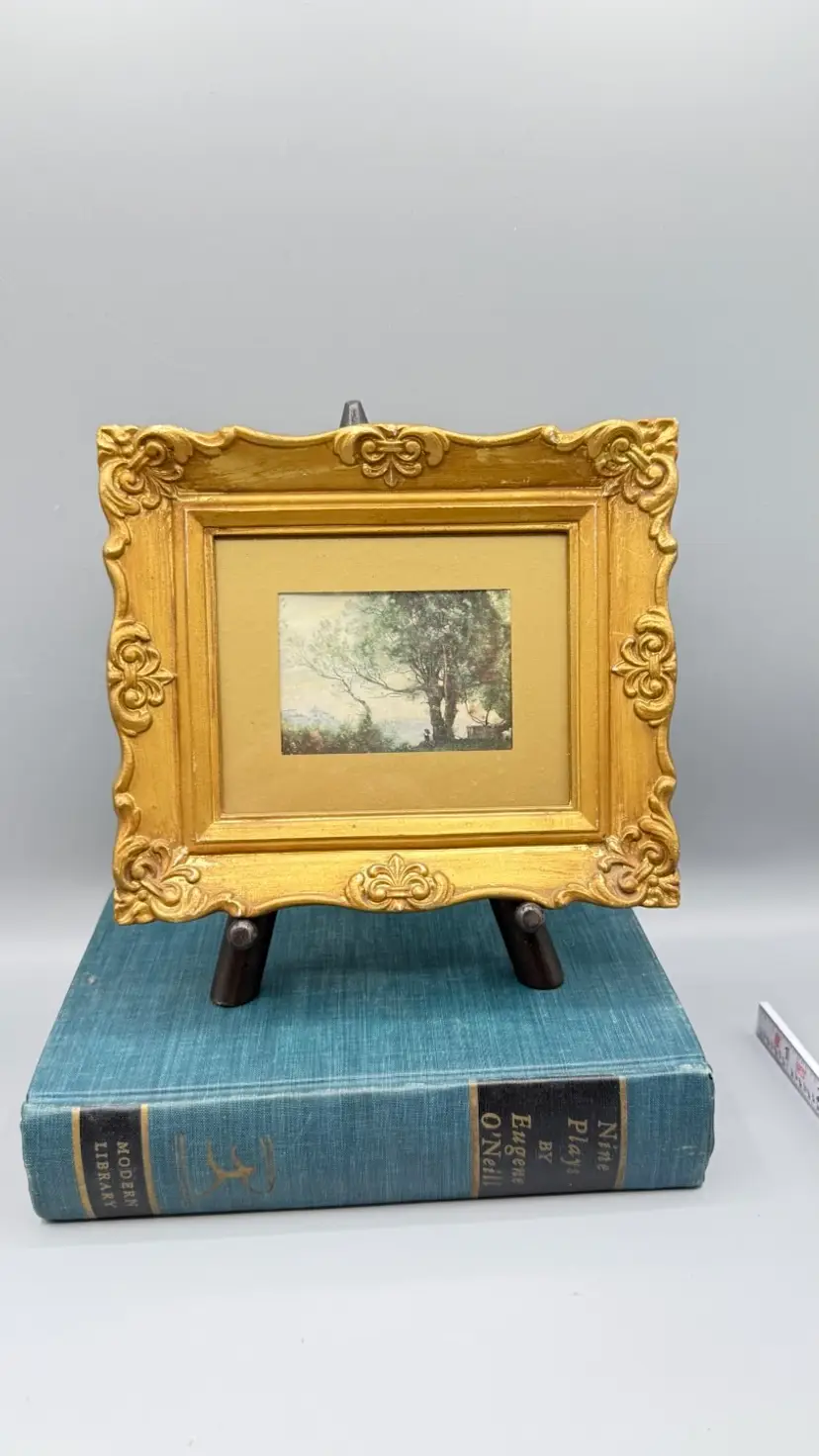 Vintage Miniature Framed Print: Corot's "Souvenir de Mortefontaine" in Ornate 6"x7" Resin Frame