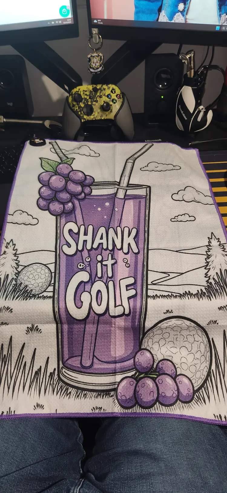 Shank it golf Purple drank towel.