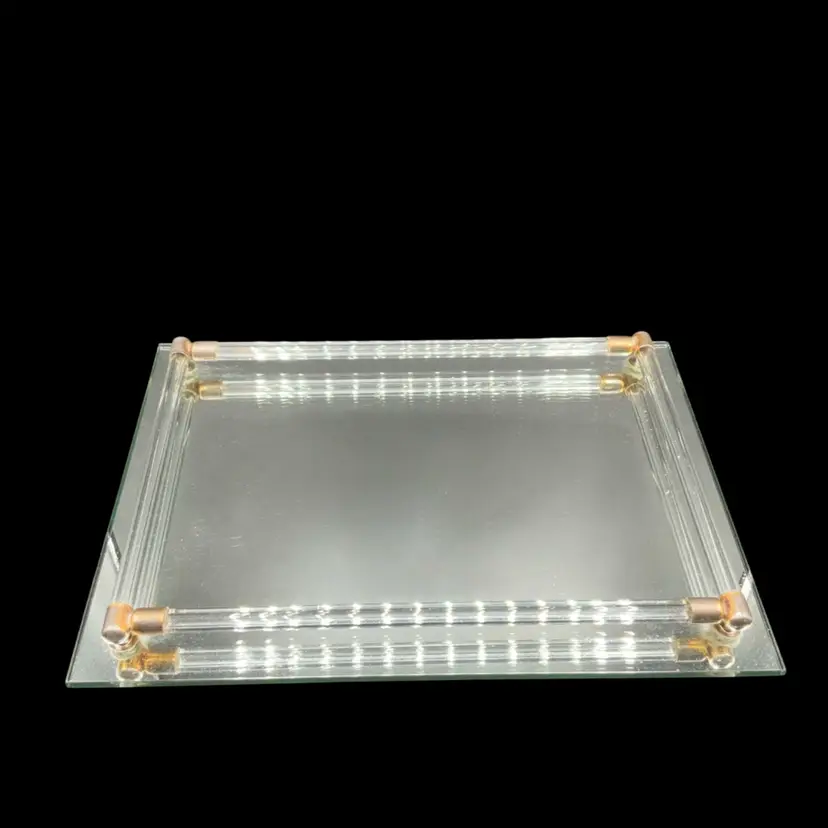 80S Deco Revival Lucite Acrylic Bar Mirror Perfume Tray 8x11