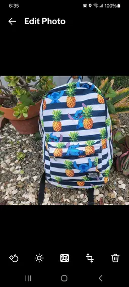 #01 - Loungefly Disney Stitch Pinapple  backpack White Blue Stripes