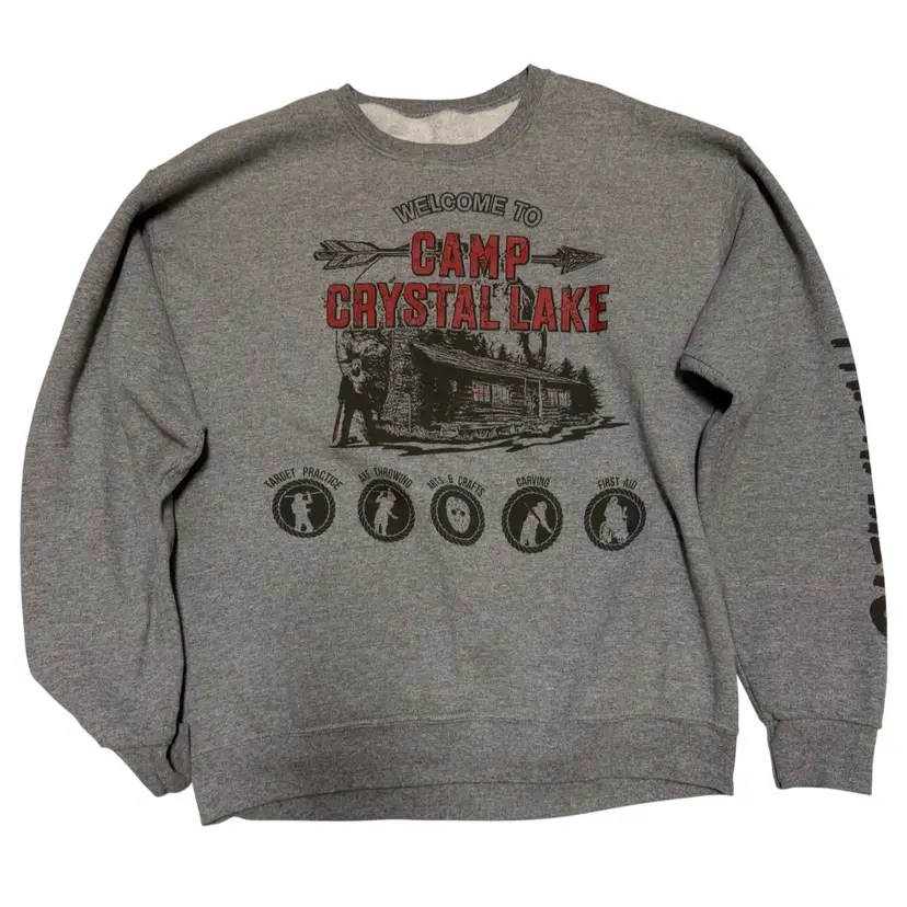 Camp Crystal Lake Friday The 13th Graphic Print Unisex Gray Sweater Size L