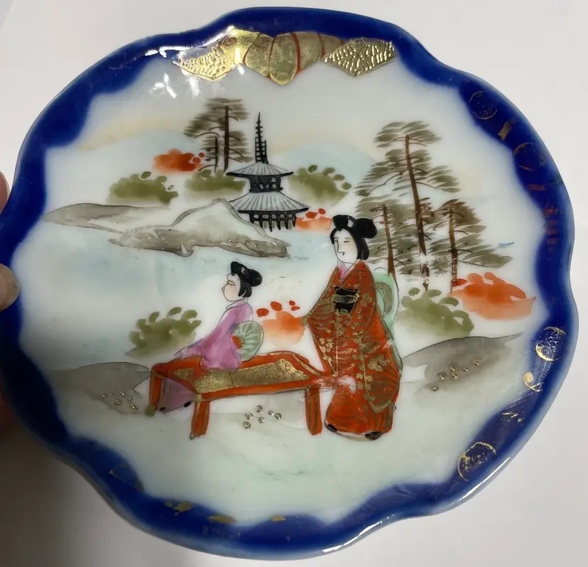 Vintage Hand Painted Saucers Porcelain Geisha Girl Japanese