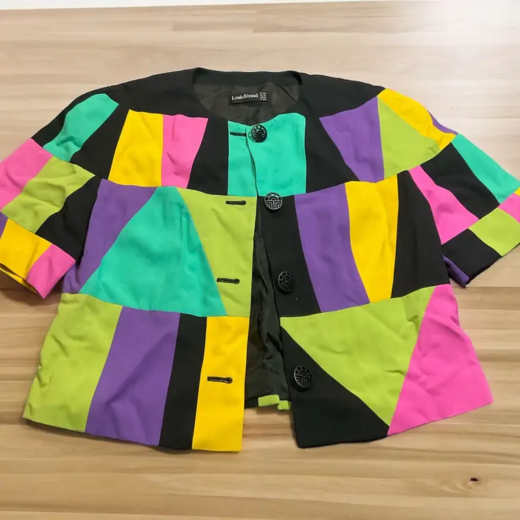 Vintage Louis Feraud Cropped Patchwork Jacket size 8 Multicolored