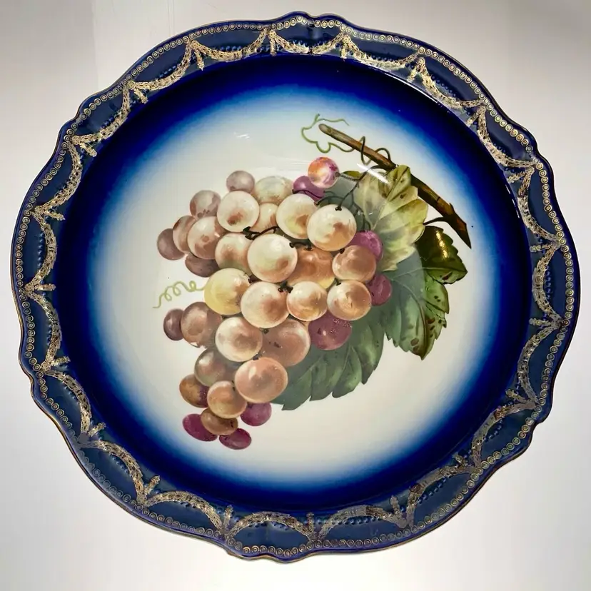 Oscar and Edgar Gutherz (O&EG) Royal Austria Antique Cobalt Blue & Gold Gilt Serving Bowl Grapes 10.25"