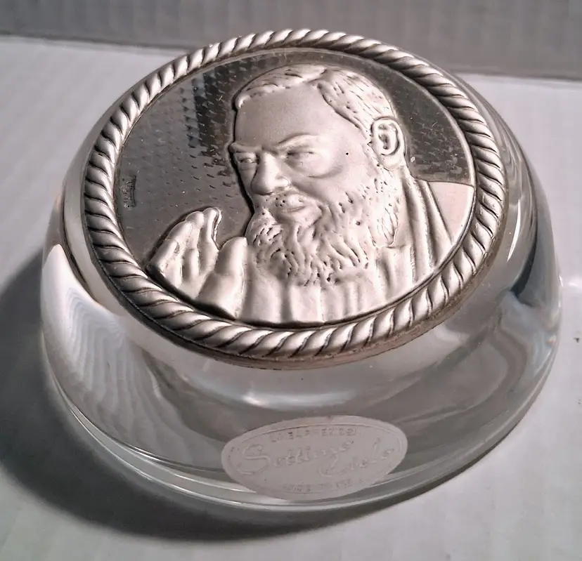 RARE Vintage Italian 925 'Settimo Cielo (Seventh Heaven) Linea Preziosi (Precious Line) 925 Silver Disc on Crystal Glass Paperweight #2