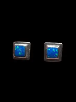 Sterling Silver Blue Opal Stud Earrings