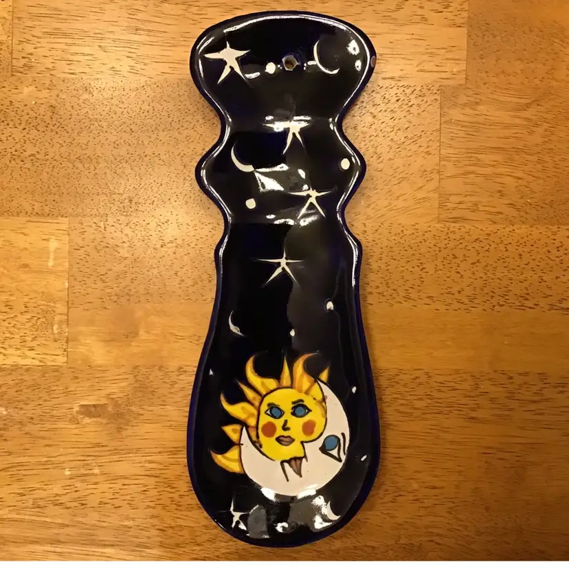 Sun Moon Stars Talavera Spoon Rest Mexico Pottery