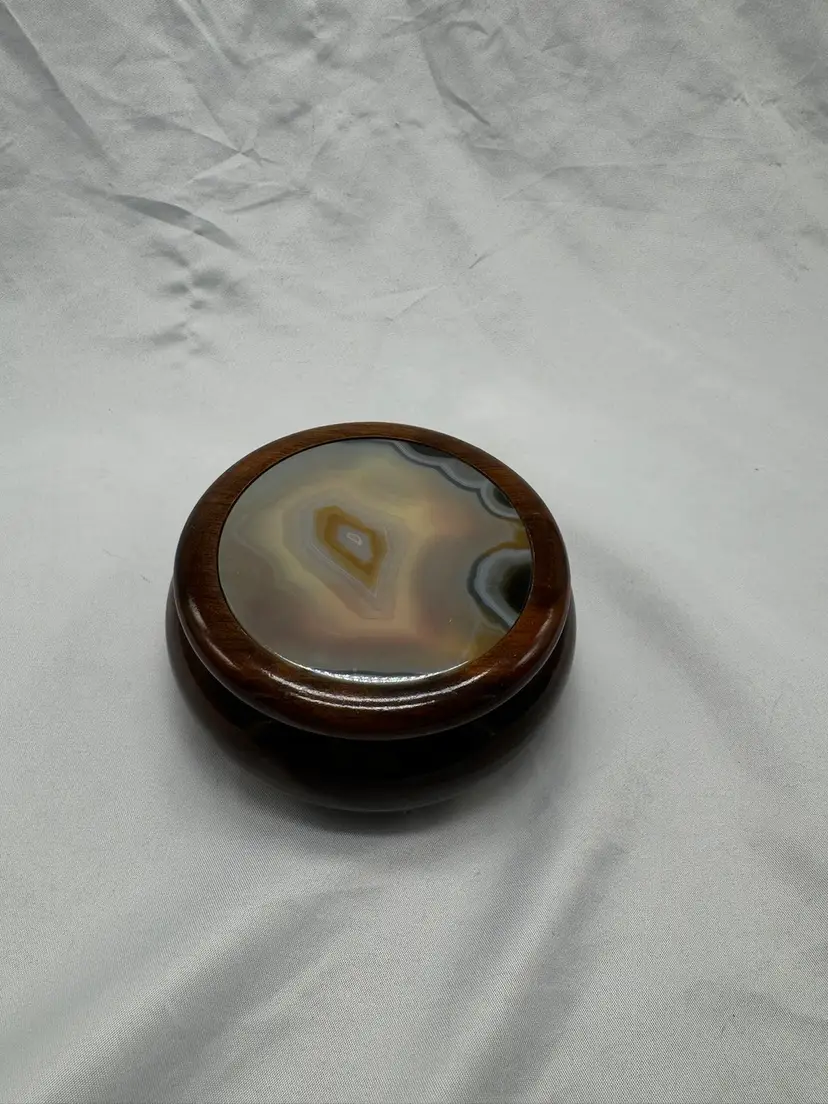 VTG Wood And Polished Stone Trinket Box