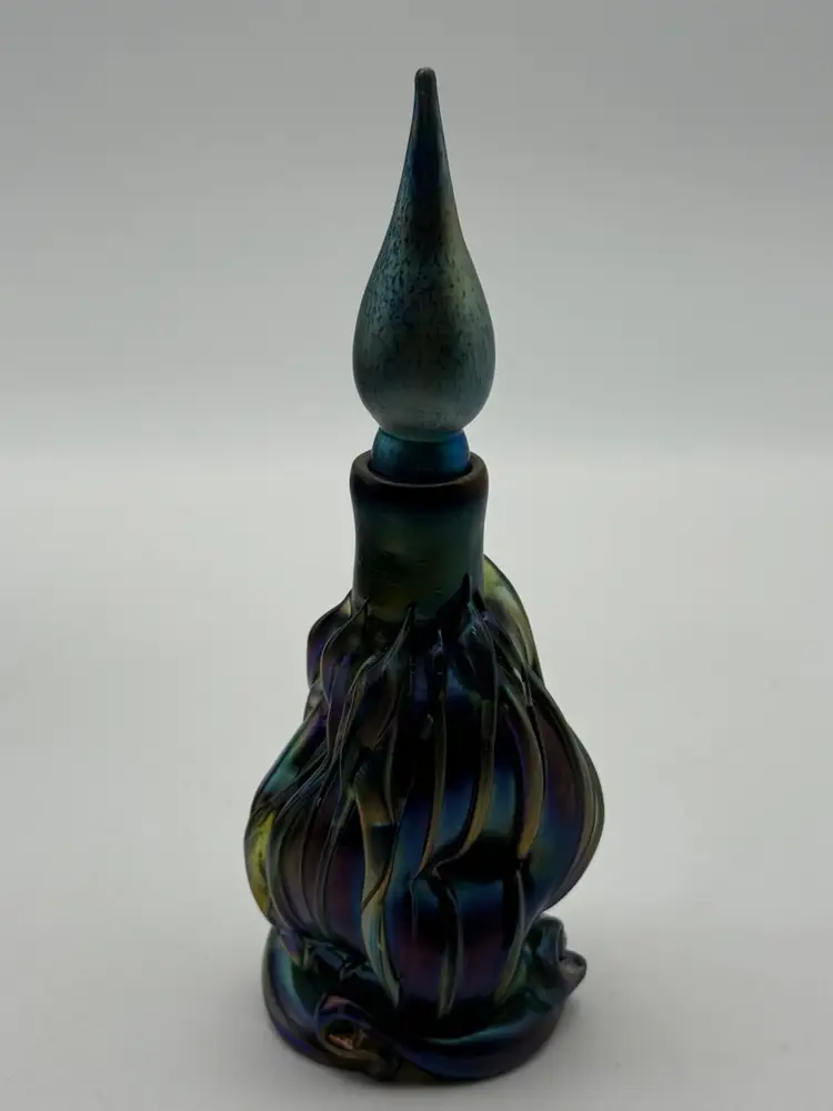 Saul Alcaraz Blue/Purple Iridescent Art Glass Perfume Bottle Signed