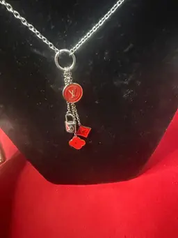 18k gold plated stainless steel waterproof  Silver and Red Pendant Necklace