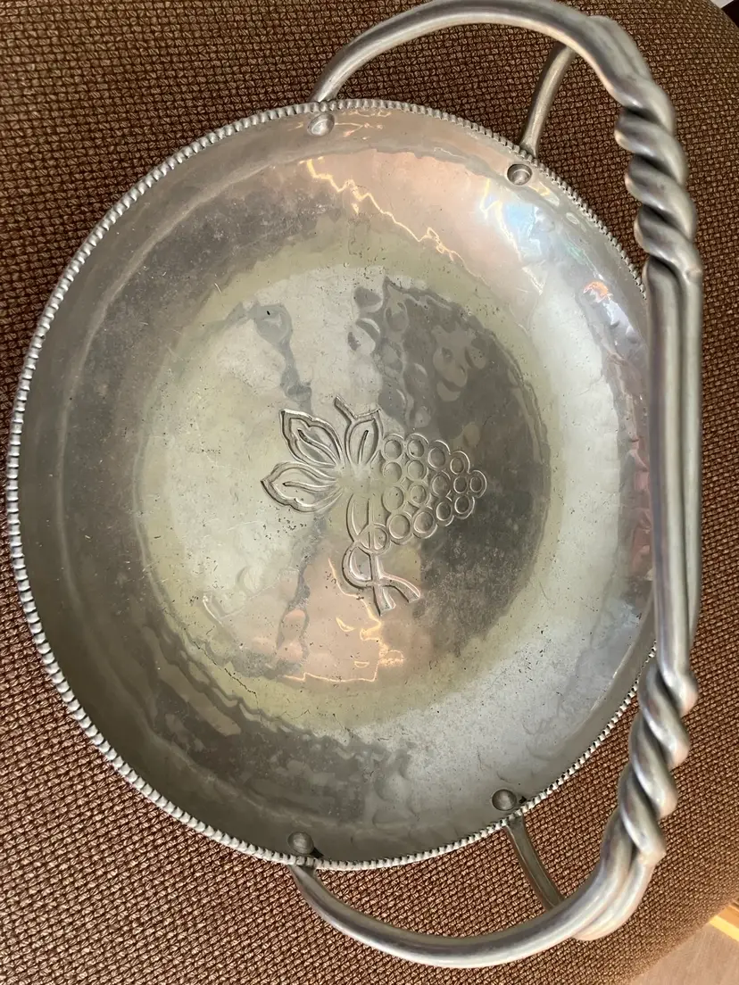 Vintage Hammered Aluminum Handled Dish