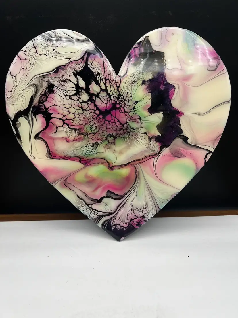 Handmade By Me Painted And Resin Sealed Wooden Heart
Purple Peacock Colors On White
11 1/2β X 11 1/2β