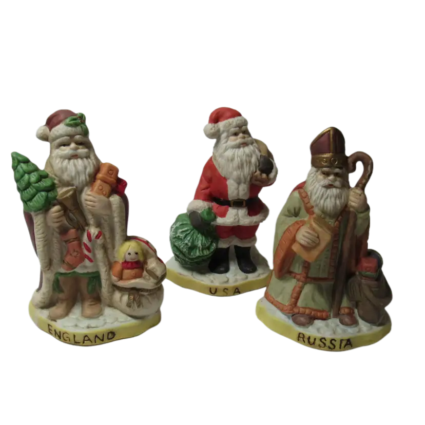 VTG 3 Pc Set of Ceramic Santas of the World