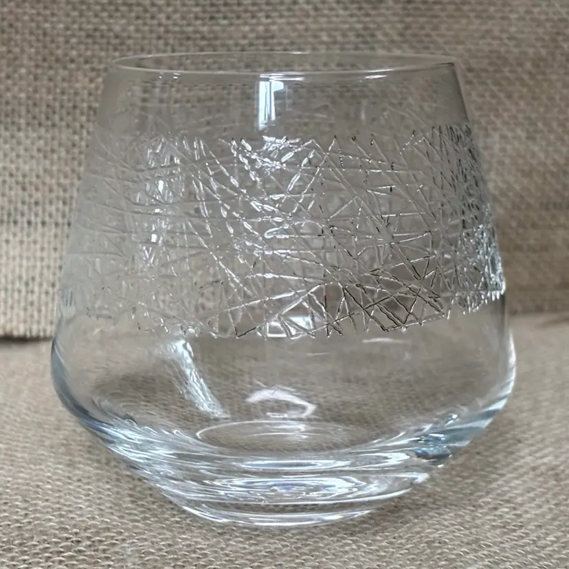 Ceska Etched Crystal Glass Tumbler Barware Candle Holder Abstract Boho Edgy