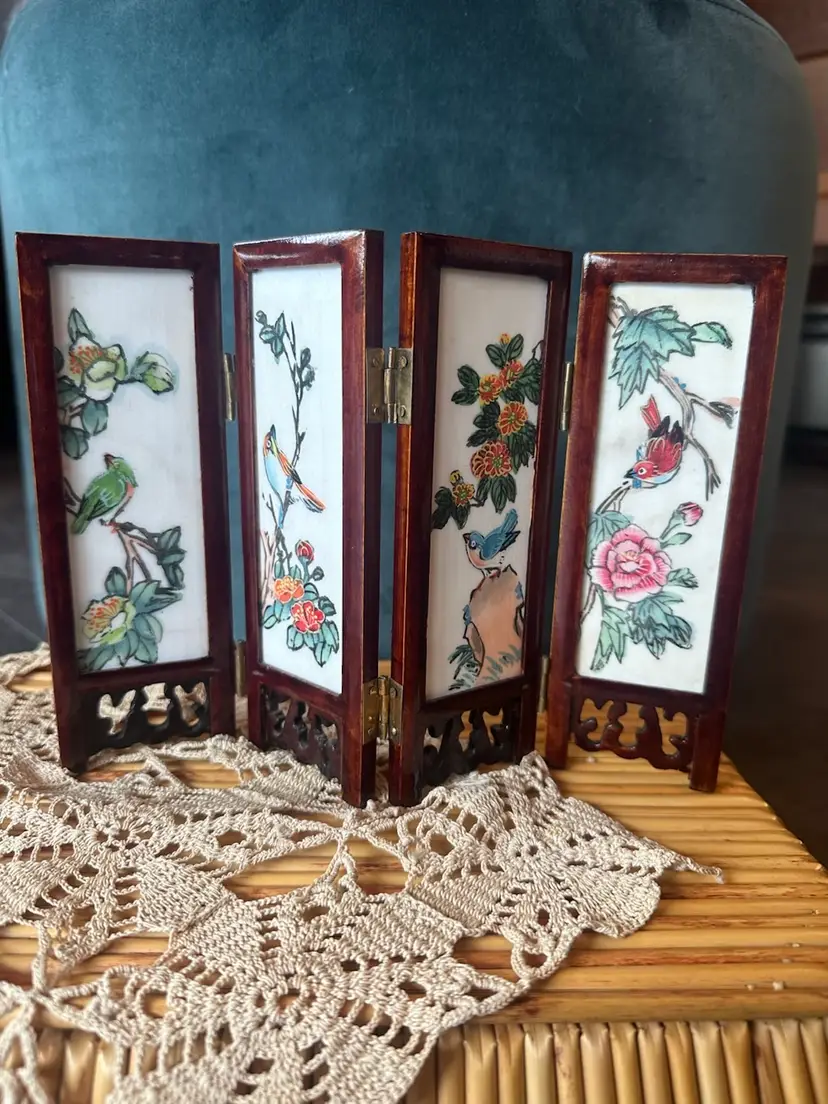 #1 Vintage Asian Folding Screen Tabletop