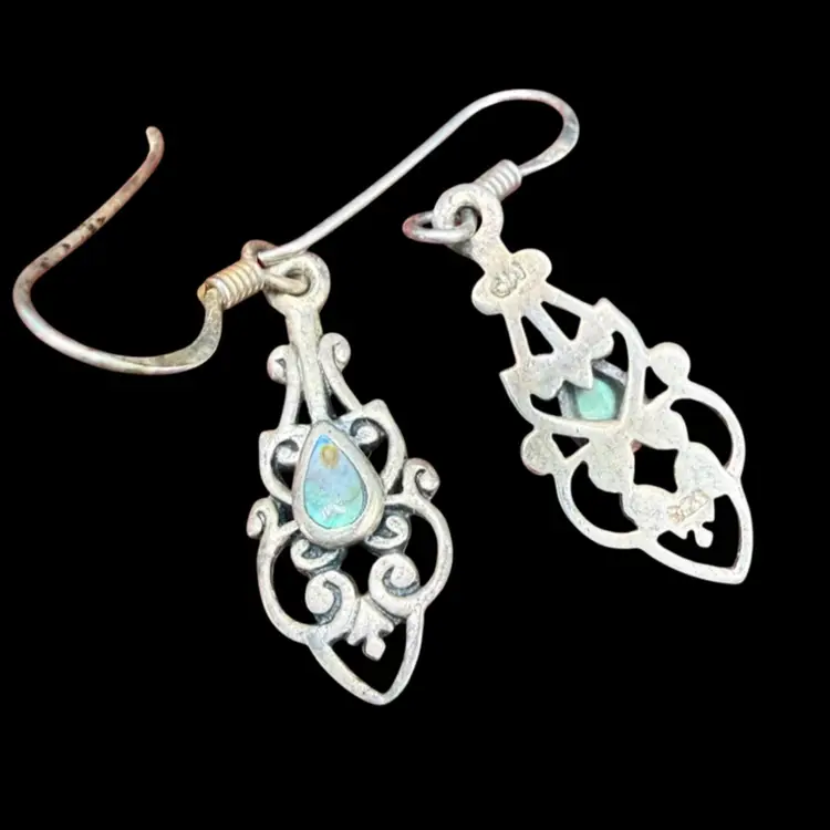 Sterling And Abalone  Vintage Drop Dangle Earrings