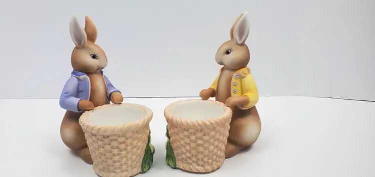Party Lite Bertie & Bea Votive Candle Holders Ceramic Easter Bunny P7735 New In Box