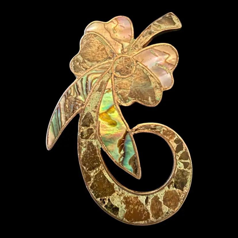 Sterling Silver .925 Mexico Abolone Inlay Flower Brooch 2.5”