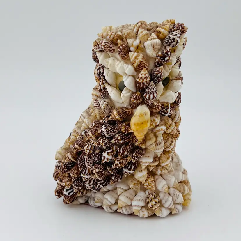 Vintage Seashell Owl Figurine 3.5”