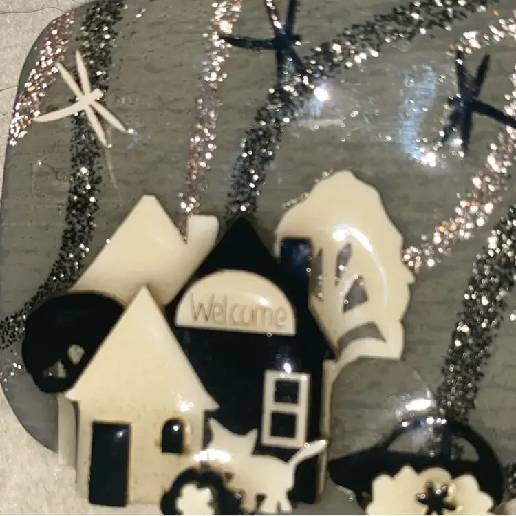 LUCINDA House Pin - Gray Background With 3 Layered Houses In Black And Cream ~ CAT! ~ VW Car ~ 3 Dragonflies … READ