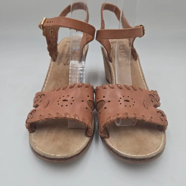 Vintage 70s Leather Wedge Heels Brazil Sz 9 Boho Hippie Fanfares Peep Toe