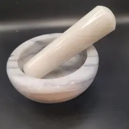 White W/Grey Veining Marble Mortar & Pestle Set 2 x 3.75 inches