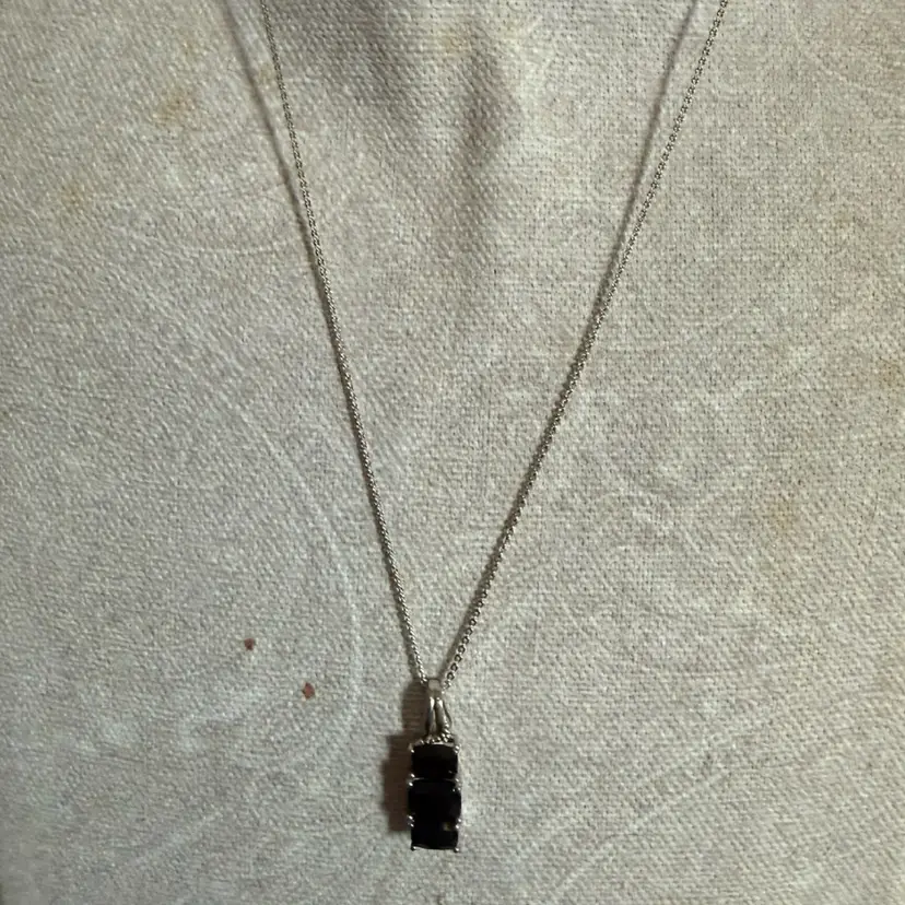 New 925 Black Tourmaline 22” Necklace Prong Set 3 Stone