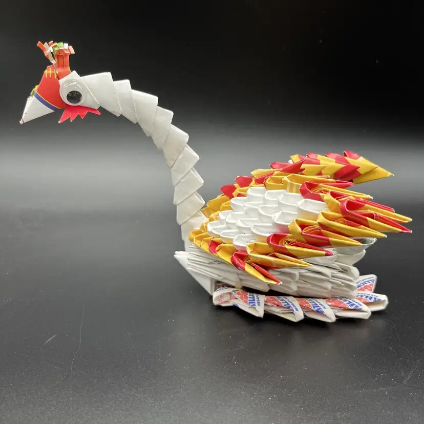 Tramp Hobo Prison Inmate FOLK Art Folded White Yellow Red Paper Keepsake Swan