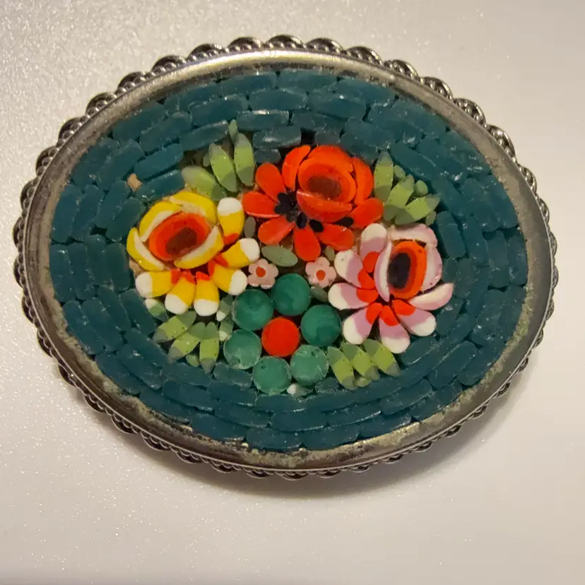 Blue Cabbage Rose Floral Micro Mosaic