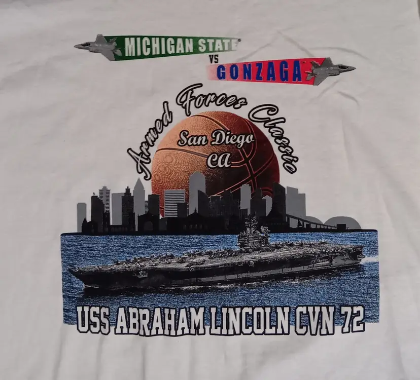 USS Abraham Lincoln Gonzaga Bulldogs Michigan State Spartans t-shirt NEW college