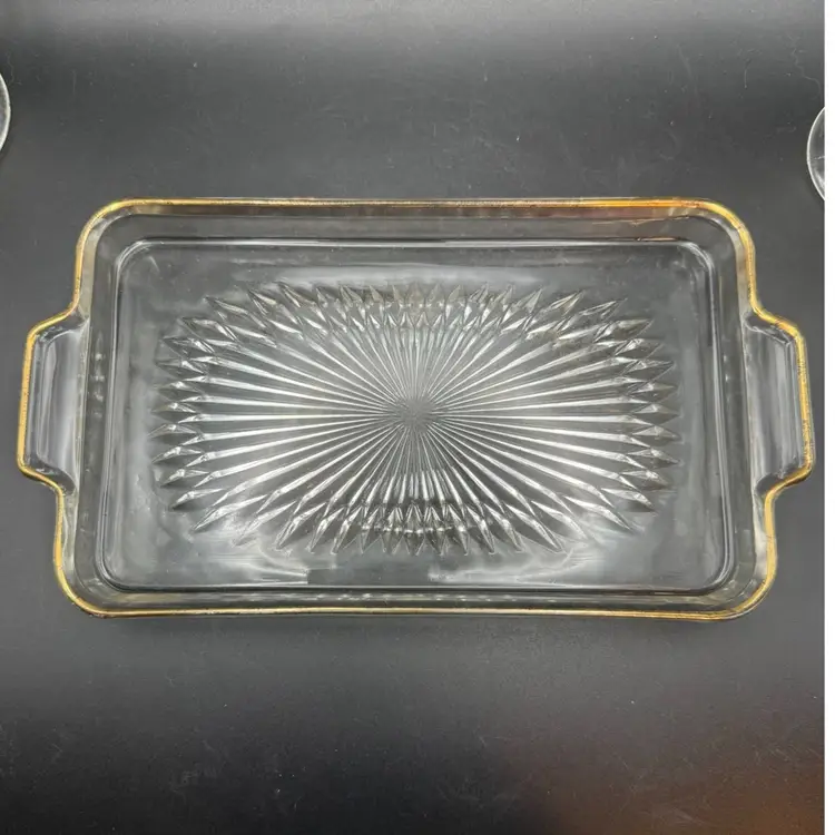 Vintage Jeanette Glass Company "National" Gold-Trimmed Sugar and Creamer Set with Tray