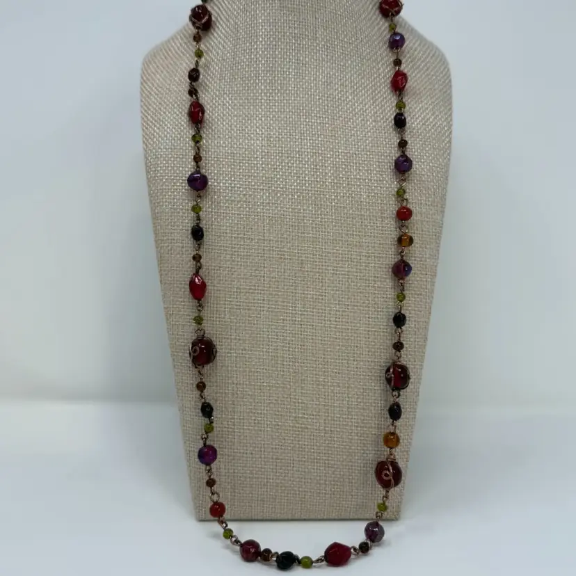 Artisan Made Glass Bead And Copper Wire Necklace