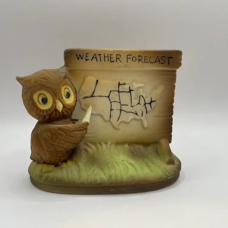 Vintage Enesco Owl Weather Forecaster Meteorologist Forecast Figurine USA Map
