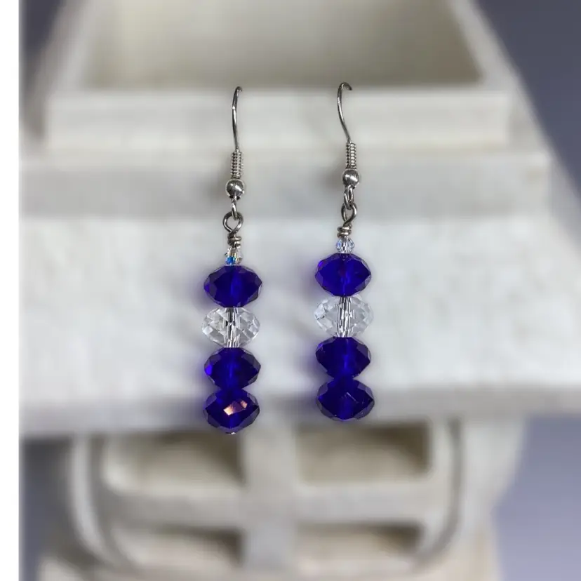 Cobalt Blue And Crystal Czech Glass Earrings
