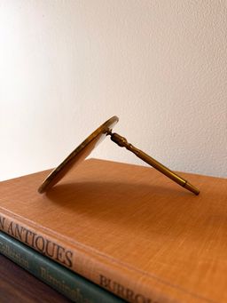 Mid Century Brass Hand Mirror with Folding Handle and Magnifying Glass
