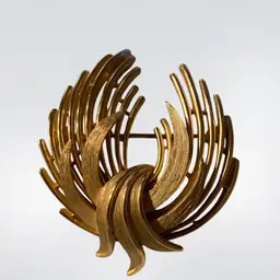 #01 Vintage Trifari Two Tone Gold Abstract Feather Brooch 2.1/2” x 2”