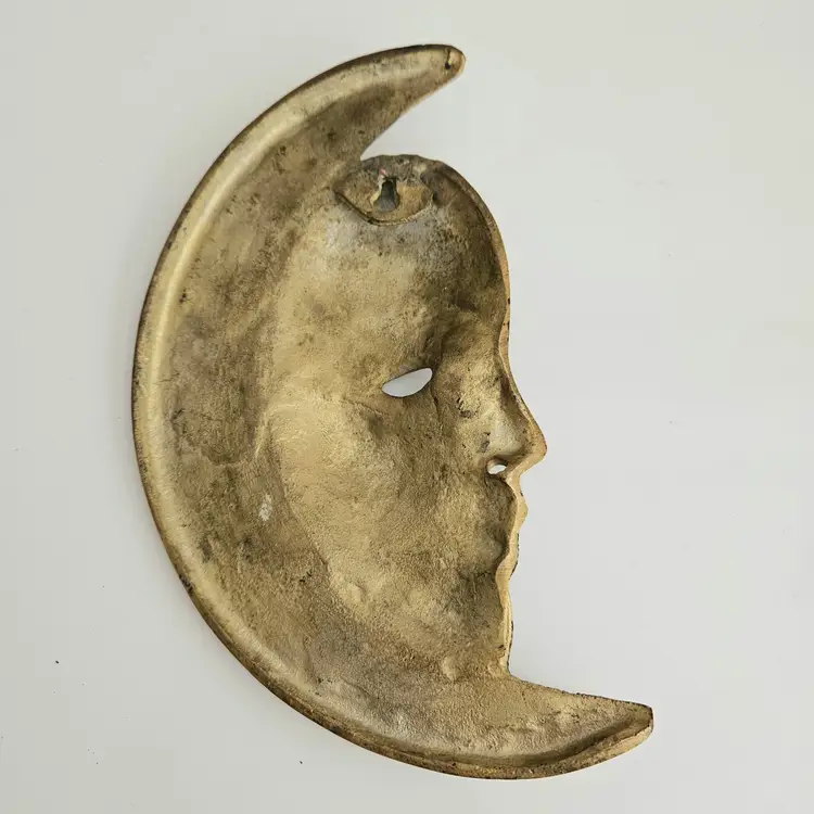 Vintage Celestial Brass Moon Wall Plaque