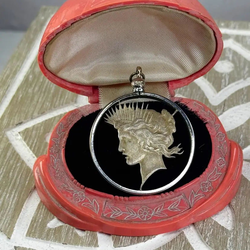 Sterling silver liberty peace coin pendant 1.5”