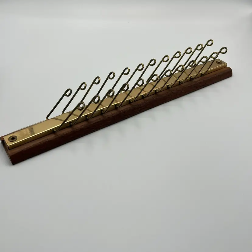 Vintage Walnut Wall Mounted Tie, Belt, Scarf Rack