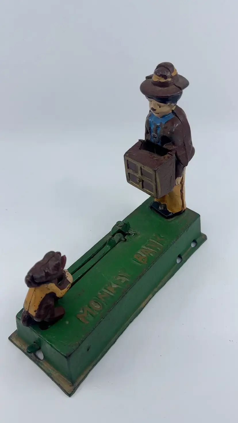 Vintage Cast Iron Monkey Bank  Mechanical Coin Bank